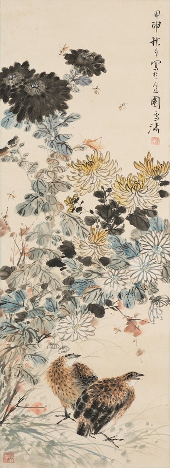 Two Quails and Chrysanthemum by Wang Xuetao