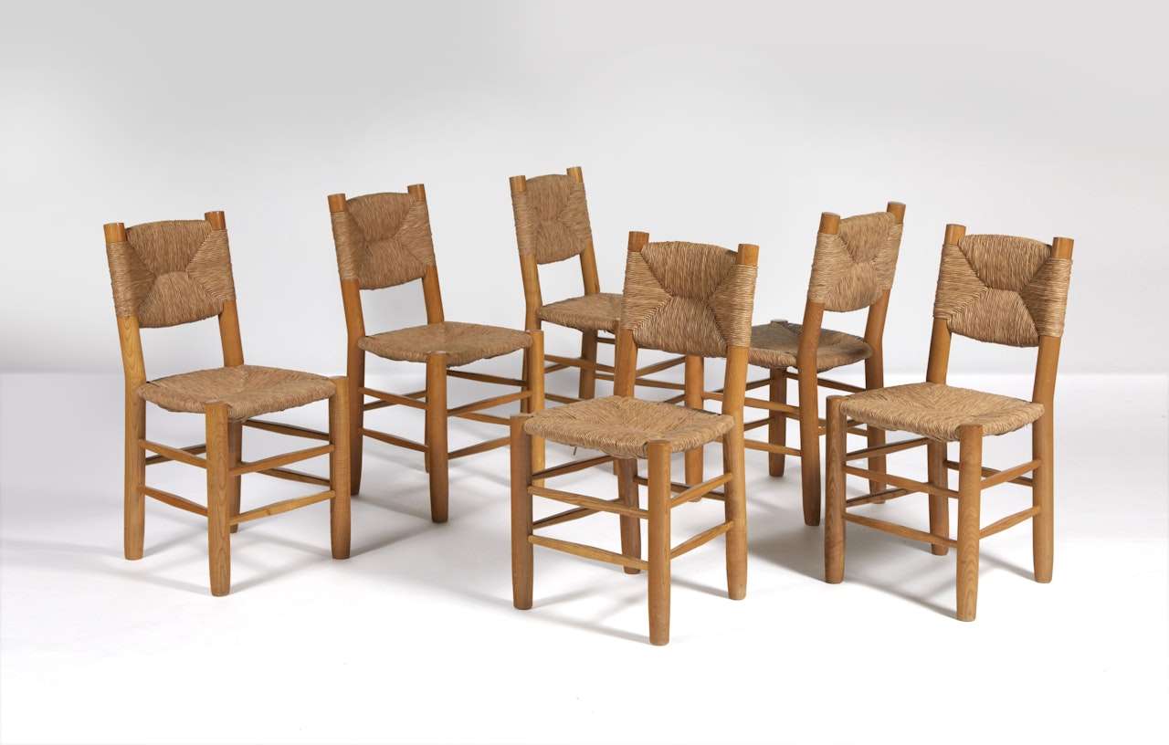 Suite de six chaises n°19 dites « Bauche » by Charlotte Perriand