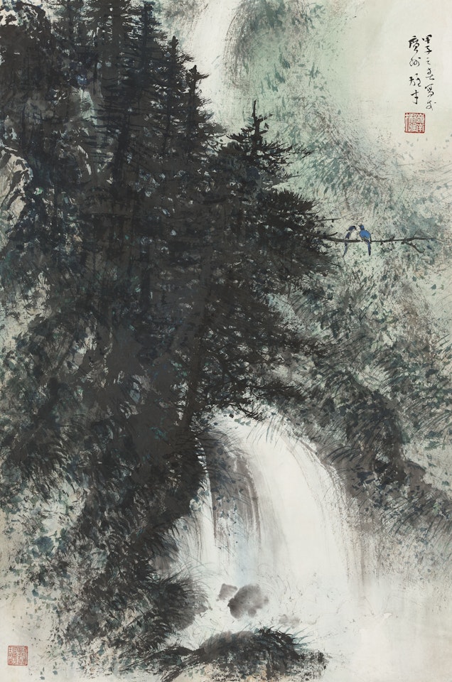 Waterfall and Two Birds by Li Xiongcai