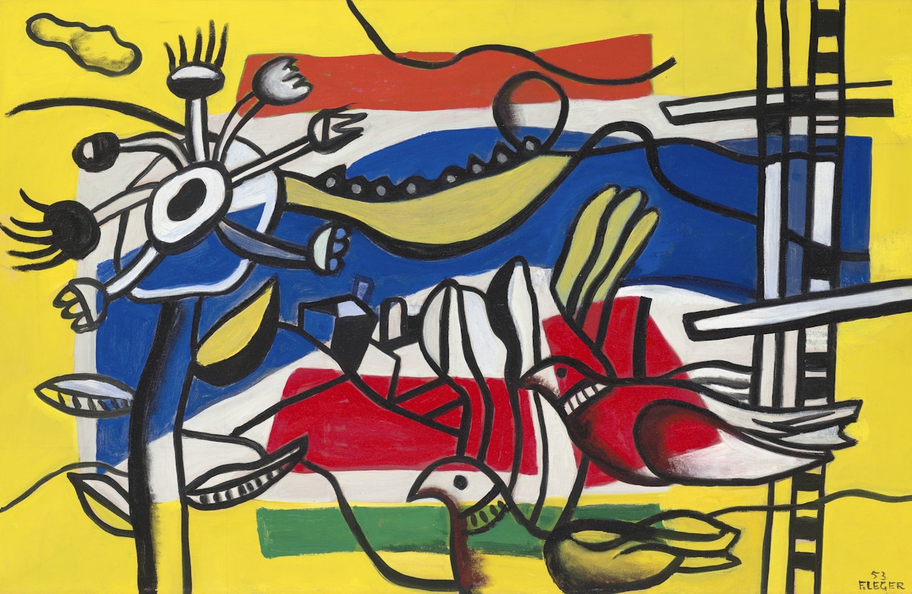 Deux oiseaux et une fleur by Fernand Leger