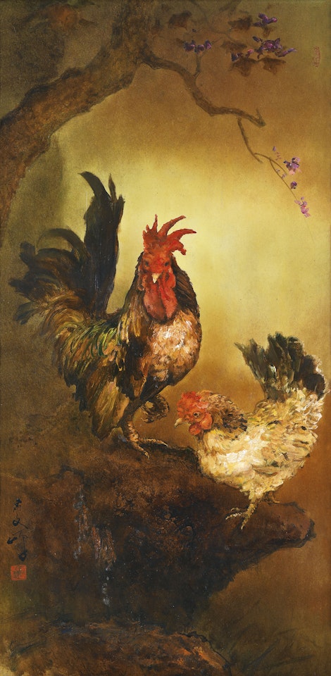 Cockerel and Hen by Lee Man Fong