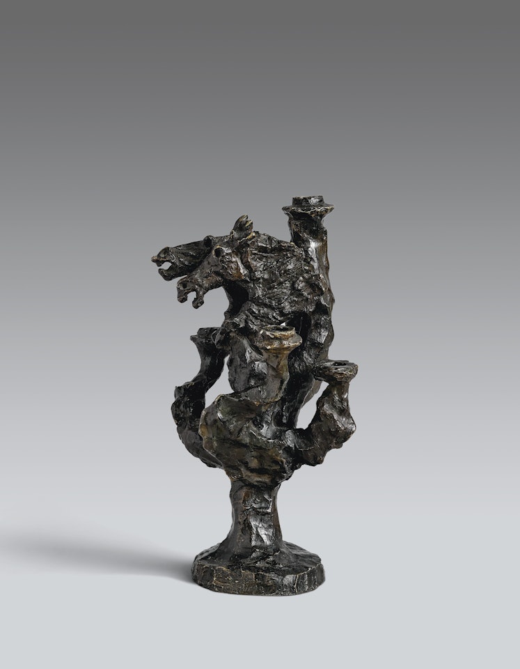 Candelabre à deux têtes de cheval et cinq branches by Diego Giacometti