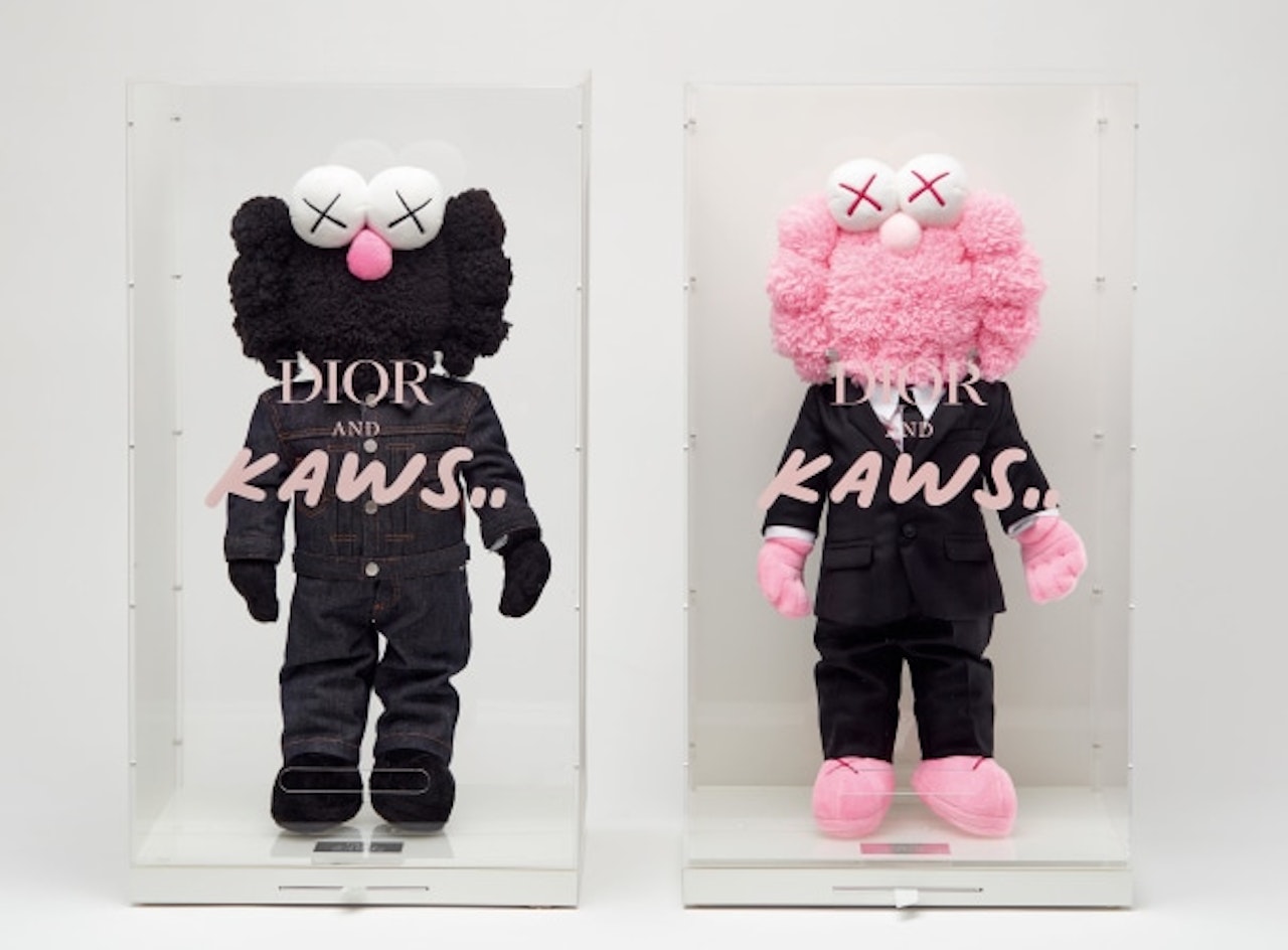 Two works: Dior BFF Plush (i) (Black); (ii) (Pink) by KAWS × Dior
