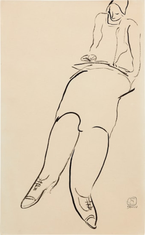 Femme assise dessinant by Sanyu