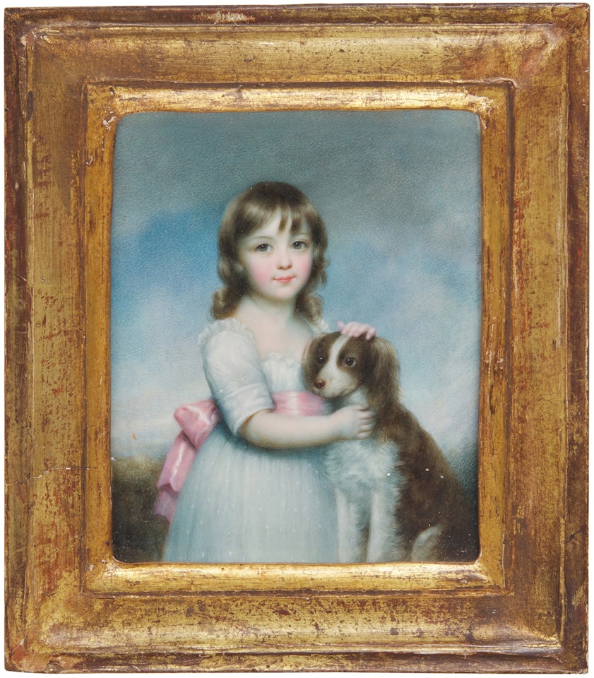 Portrait of a young girl, traditionally identified as a member of the Wyndham family, with her spaniel by English School