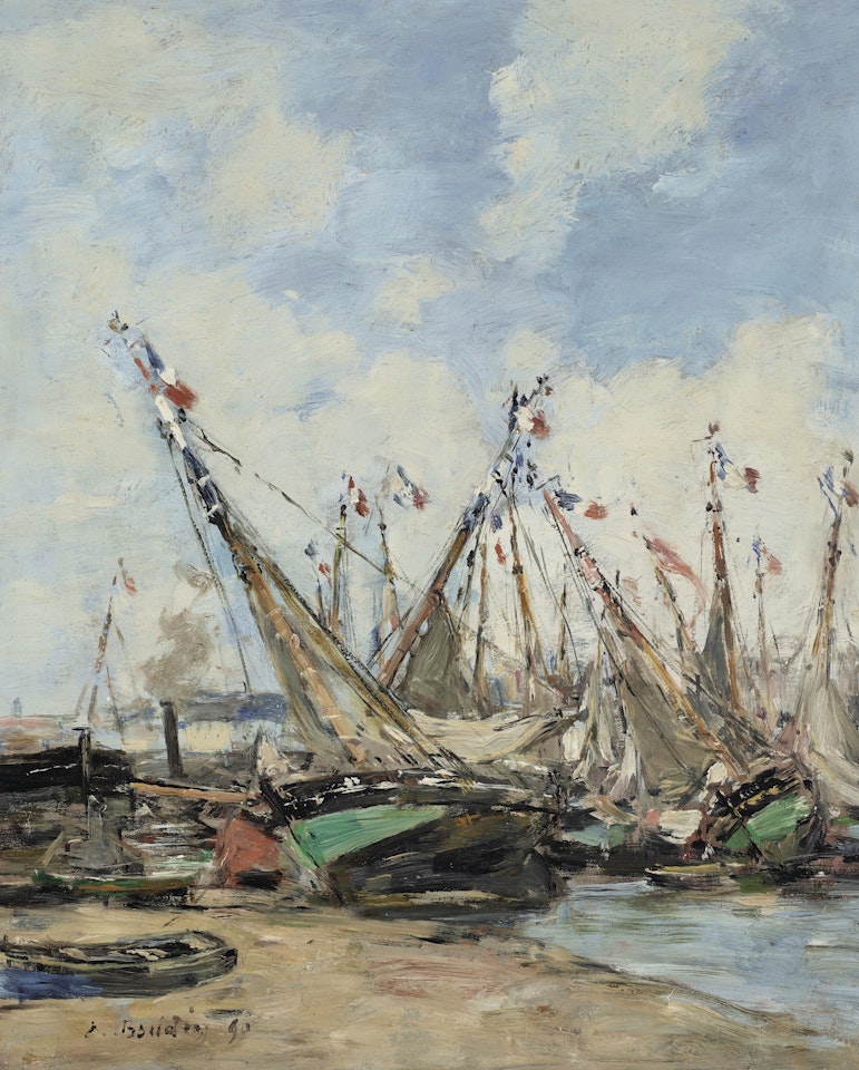 Trouville, le port, voiliers échoués by Eugène Boudin