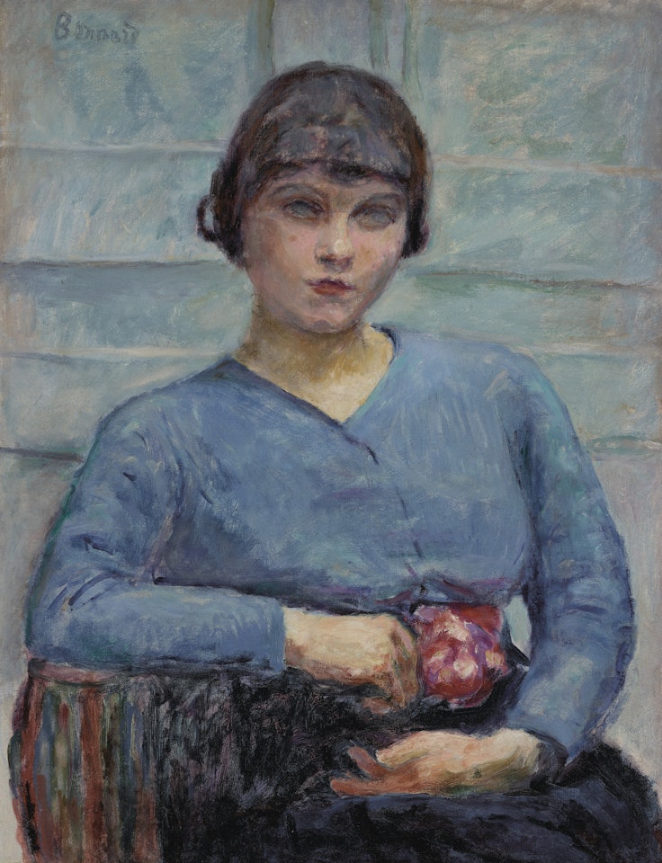 Jeune fille en bleu, à la rose by Pierre Bonnard