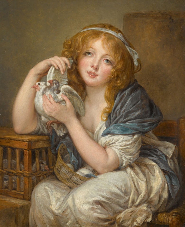 'Une fillette avec pigeons', after Jean-Baptiste Greuze by John Constable