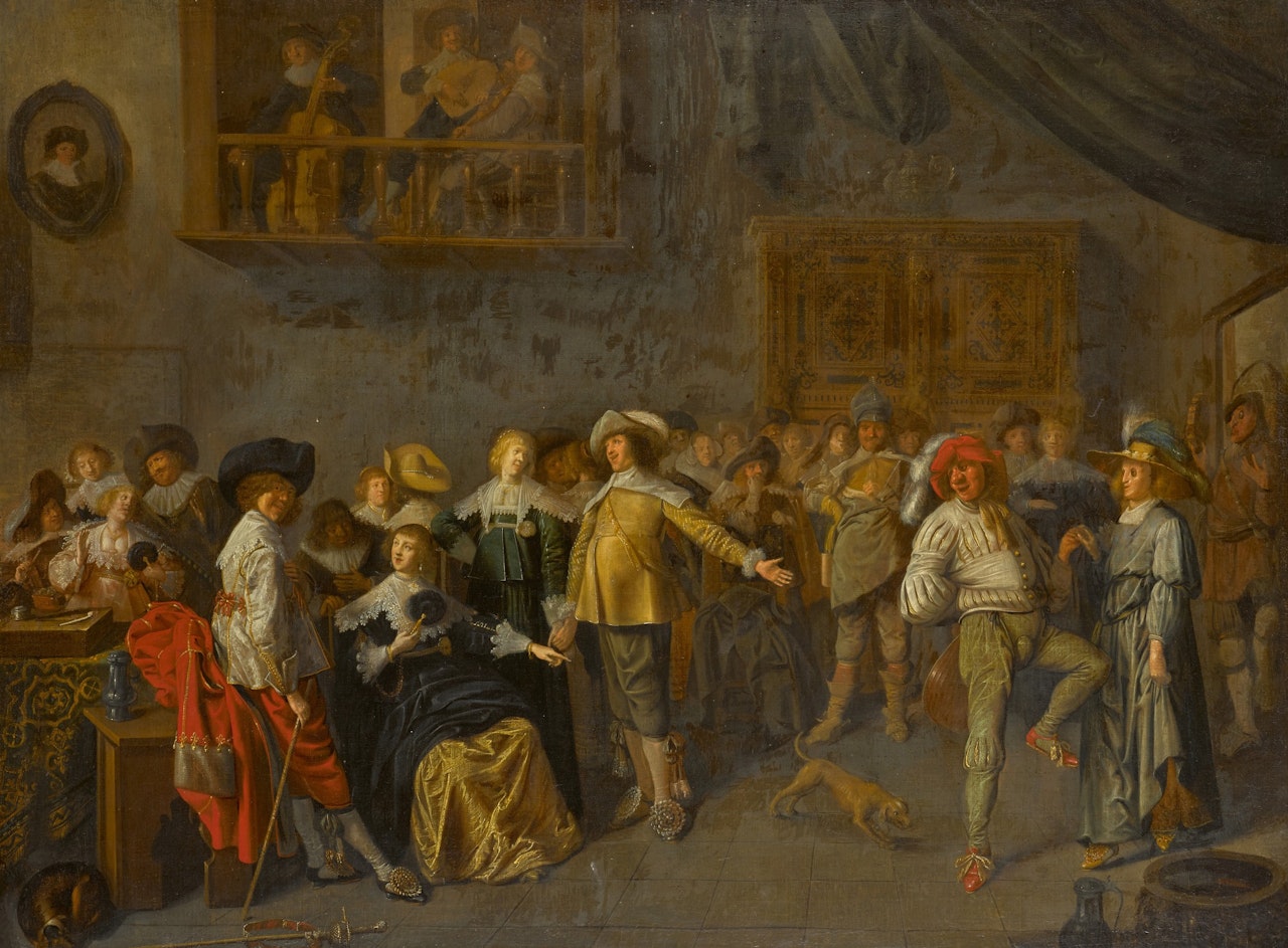 An elegant company merrymaking in an interior by Jan Miense Molenaer