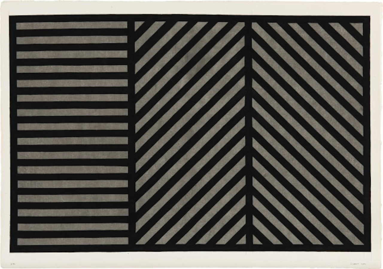 Black and Gray Diagonal Bands in Three Directions with a Black Border by Sol LeWitt
