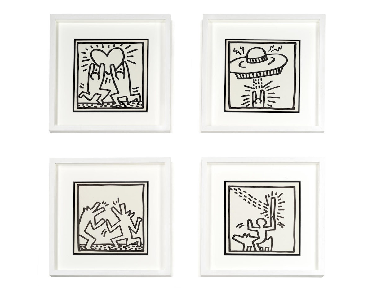 UFO; Barking Dogs; Love; Man Riding Dog by Keith Haring