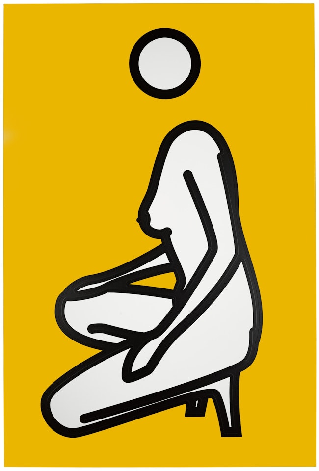Female Nude Squatting on One Knee by Julian Opie