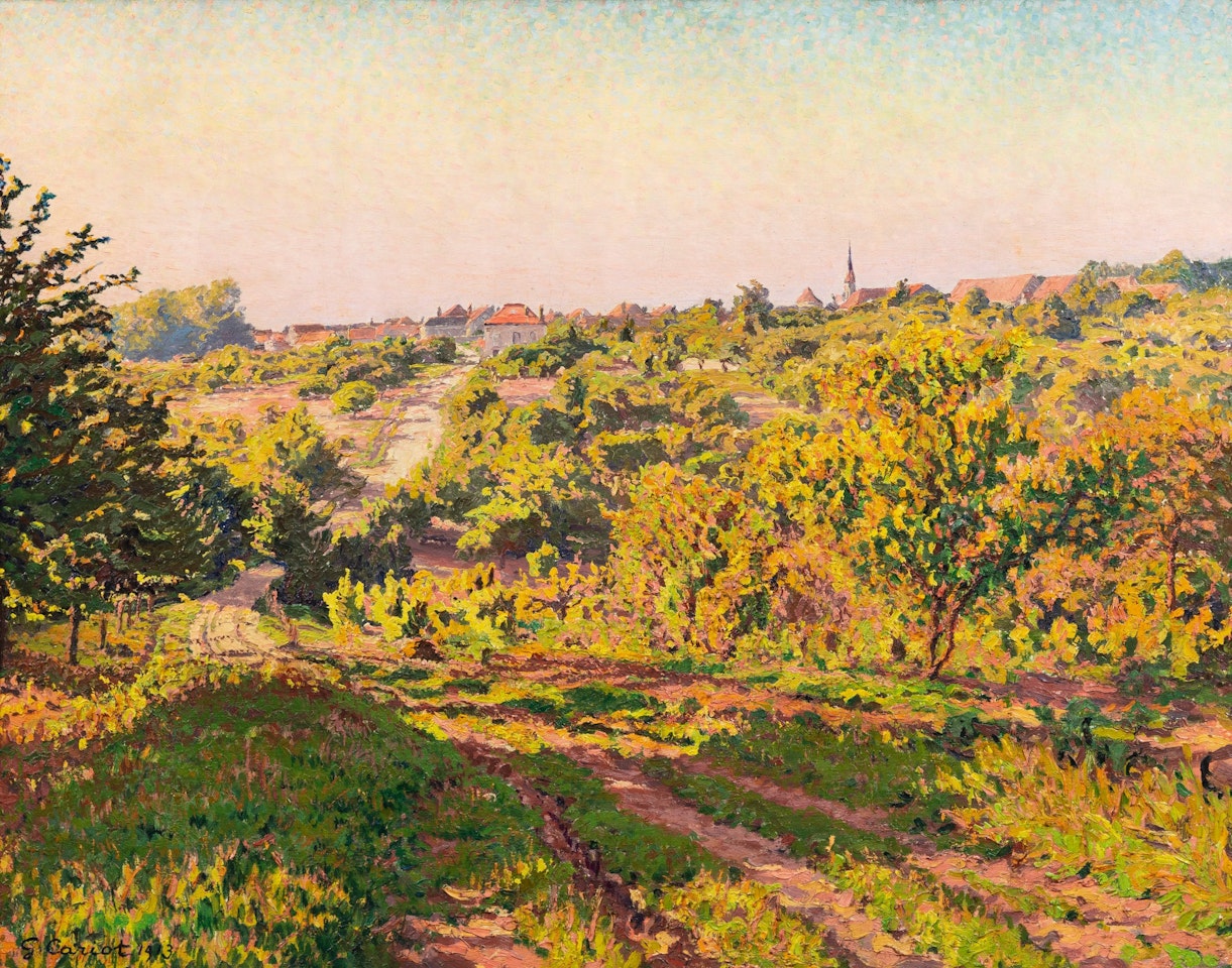 Paysage au clocher by Gustave Cariot