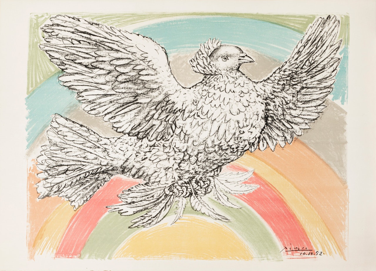 Colombe volant (à l'arc-en-ciel) (Bloch 712) by Pablo Picasso