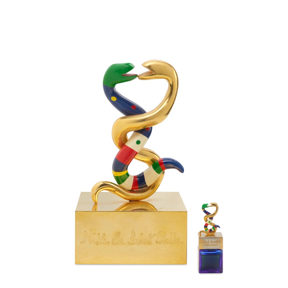 Eau de Toilette First Edition; Giant display bottle topper (2 works) by Niki de Saint Phalle