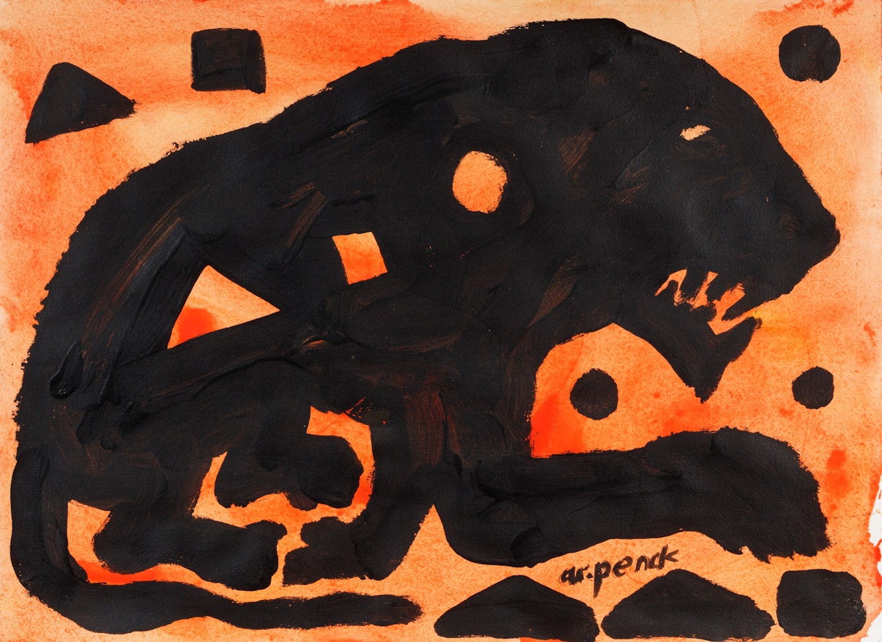 Ohne Titel (Lion black) by A.R. Penck