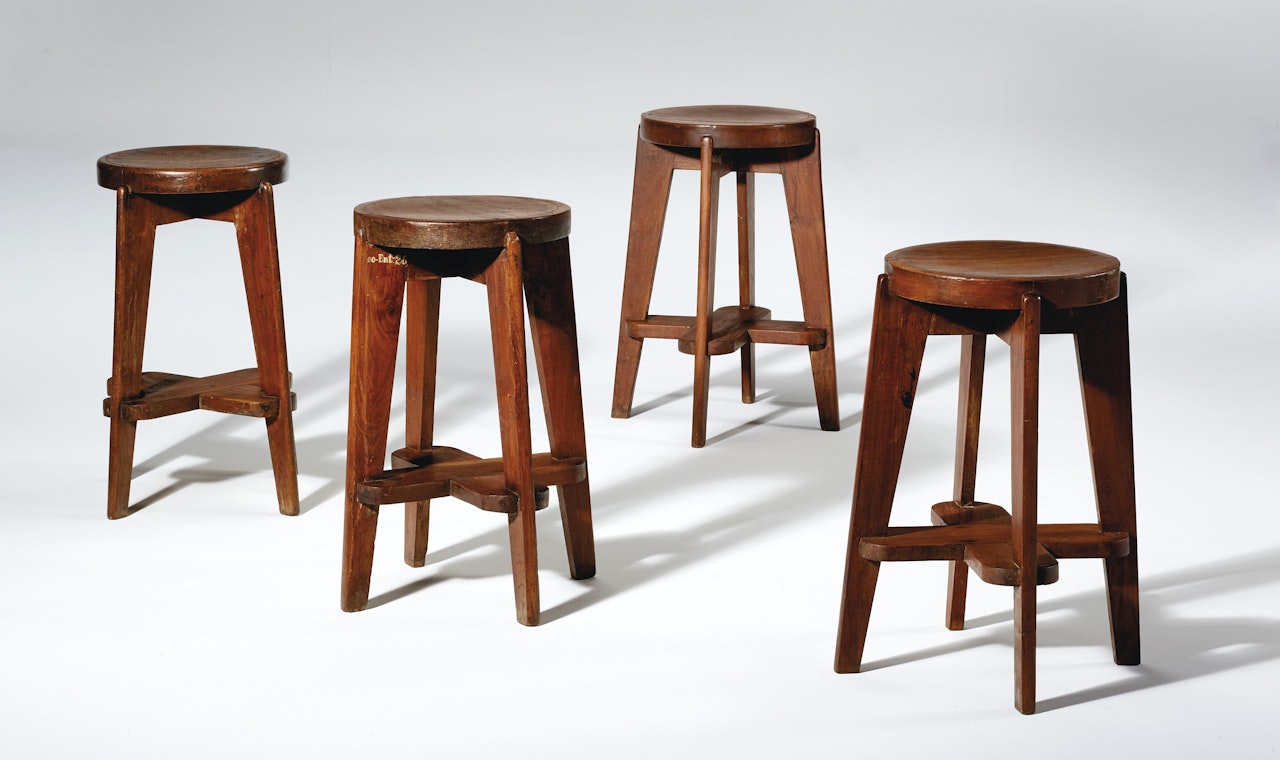 SET OF FOUR HIGH STOOLS by Pierre Jeanneret