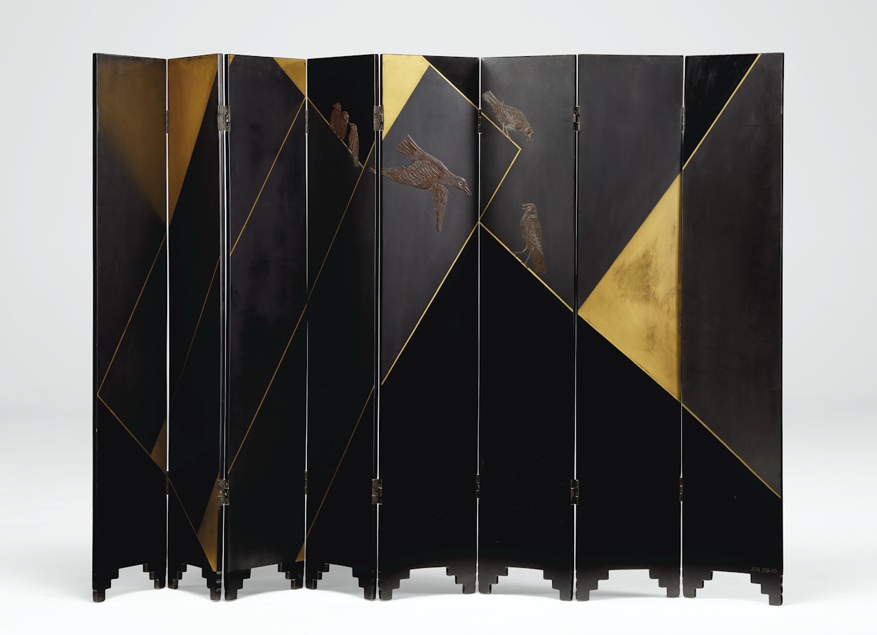 EIGHT-PANEL 'OISEAUX DÉCOR GEOMETRIC' SCREEN by Jean Dunand