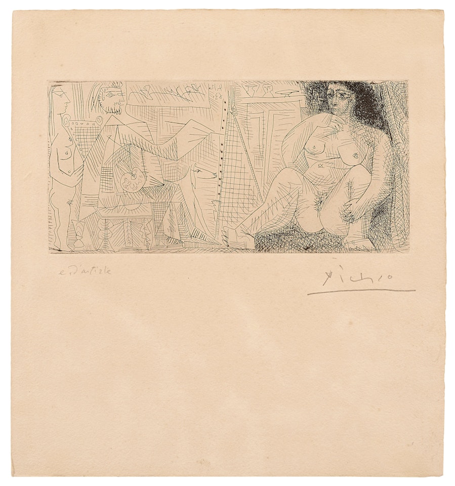 Peintre et modèle a l'Ottomane; Dans l'Atelier: Peintre, modèle et Spectatrice (Bloch 1131, 1139; Baer 1128.Bb, 1136; Cramer books 127, 130) by Pablo Picasso