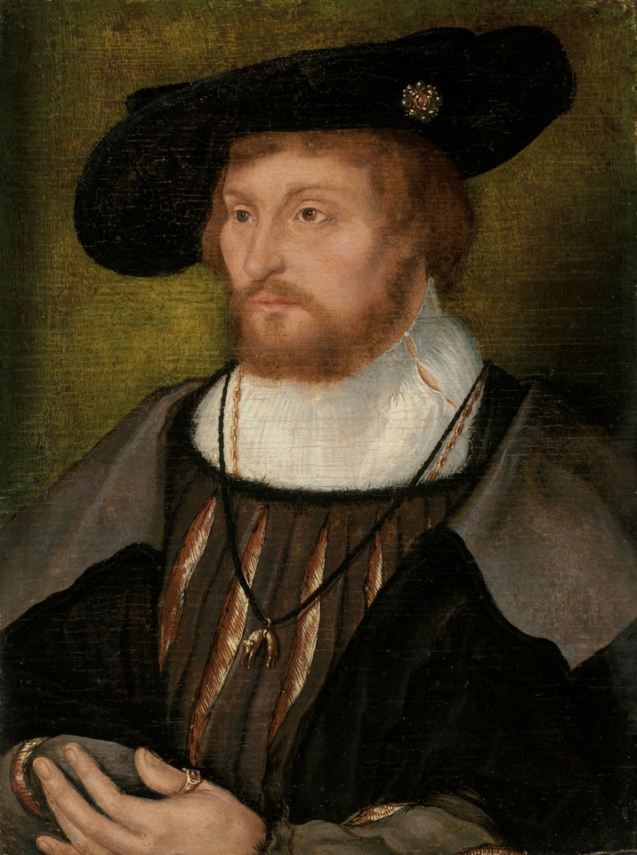 Portrait of King Christian II of Denmark (1481-1559), small half-length, in a slashed doublet, wearing the Order of the Golden Fleece by Joos van Cleve
