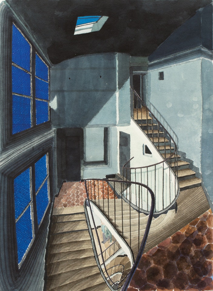 Staircase with Blue Window by Sam Szafran