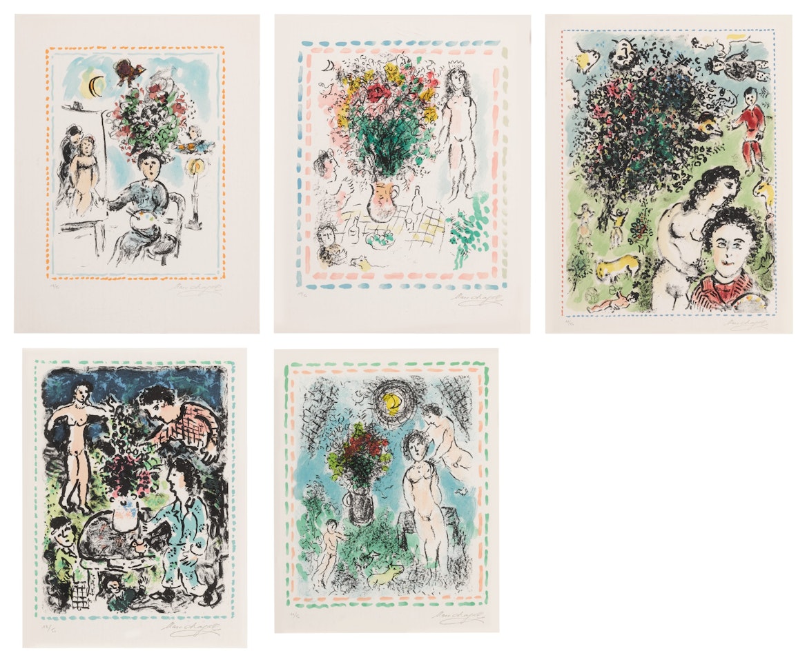 Quinze Dernières Lithographies de Marc Chagall: 5 prints (M. 1035, 1036, 1038, 1042 and 1047) by Marc Chagall