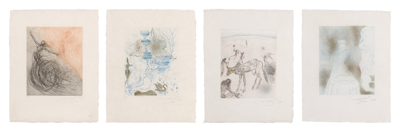 The Hippies: Four Plates (M. & L. 377, 379, 383, 387; F. 69-13 D, F, I, J) by Salvador Dali