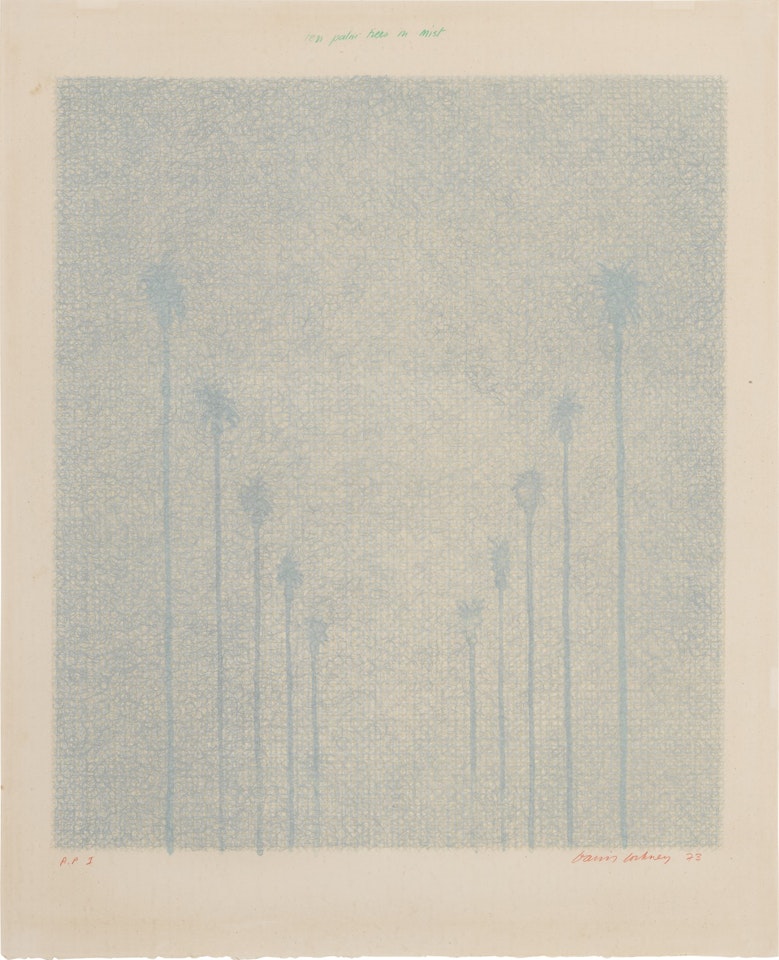 Ten Palm Trees in the Mist (S.A.C. 131; M.C.A.T. 122) by David Hockney