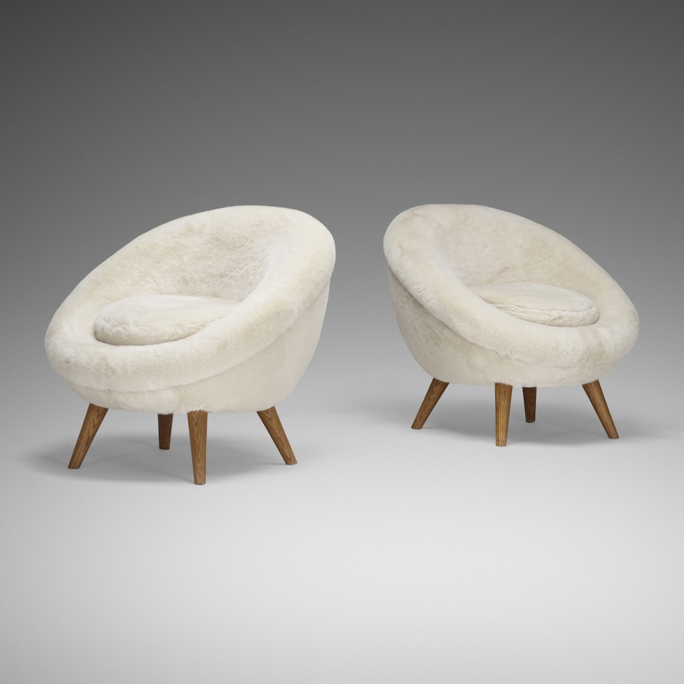 Grand Oeuf lounge chairs, pair by Jean Royere