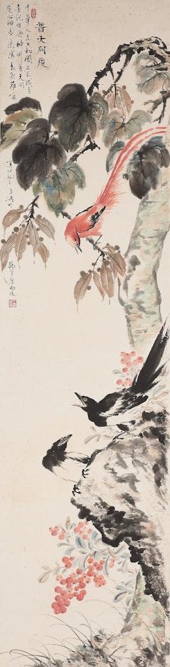 Paradise Flycatcher and Magpies by Wang Xuetao