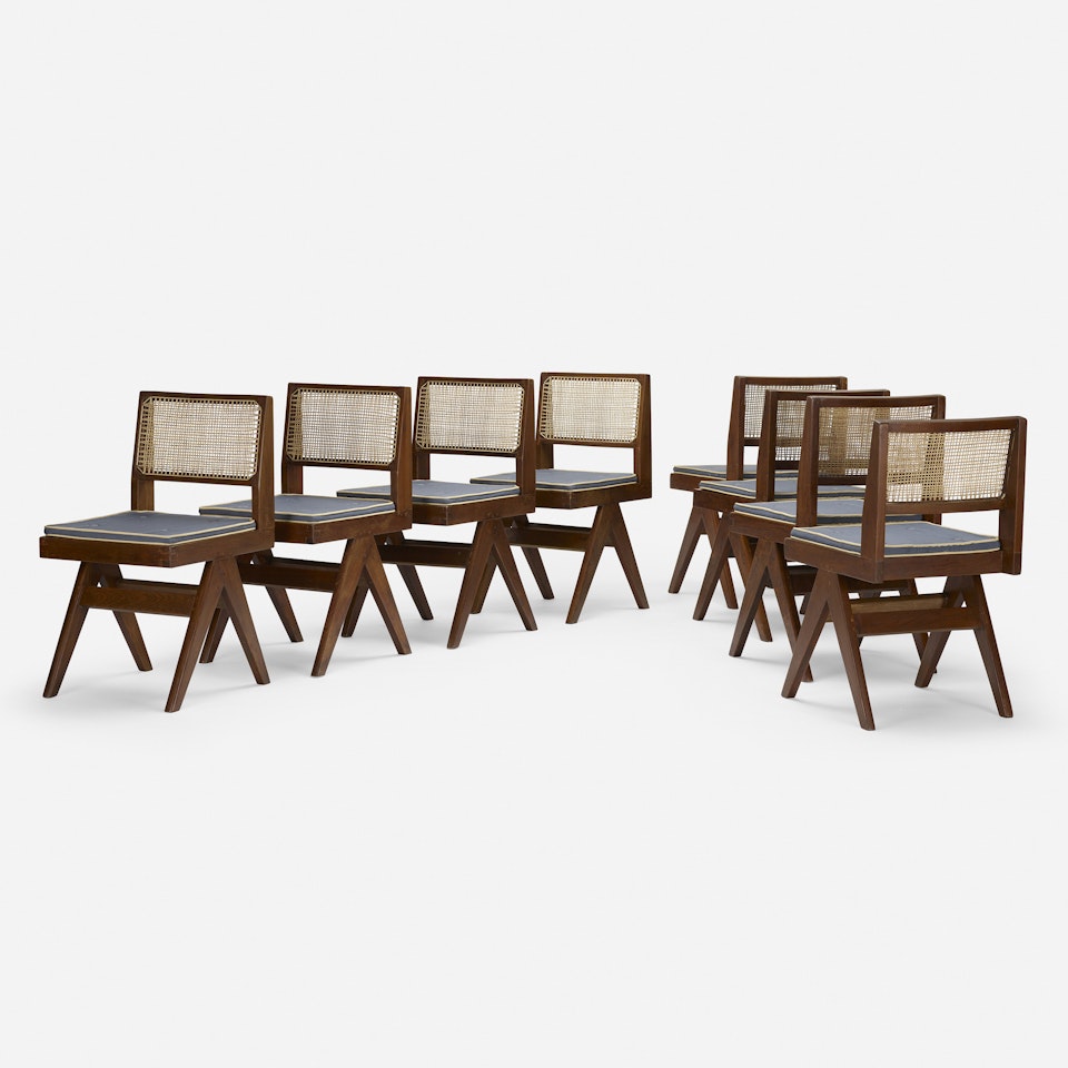 dining chairs from Punjab University Student Residences, Chandigarh, set of eight by Pierre Jeanneret