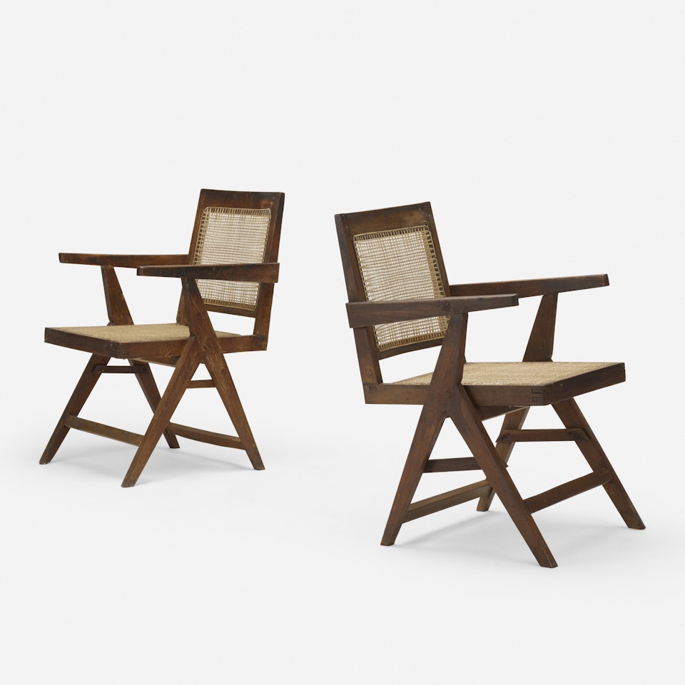 Y-frame armchairs from Chandigarh, pair by Pierre Jeanneret