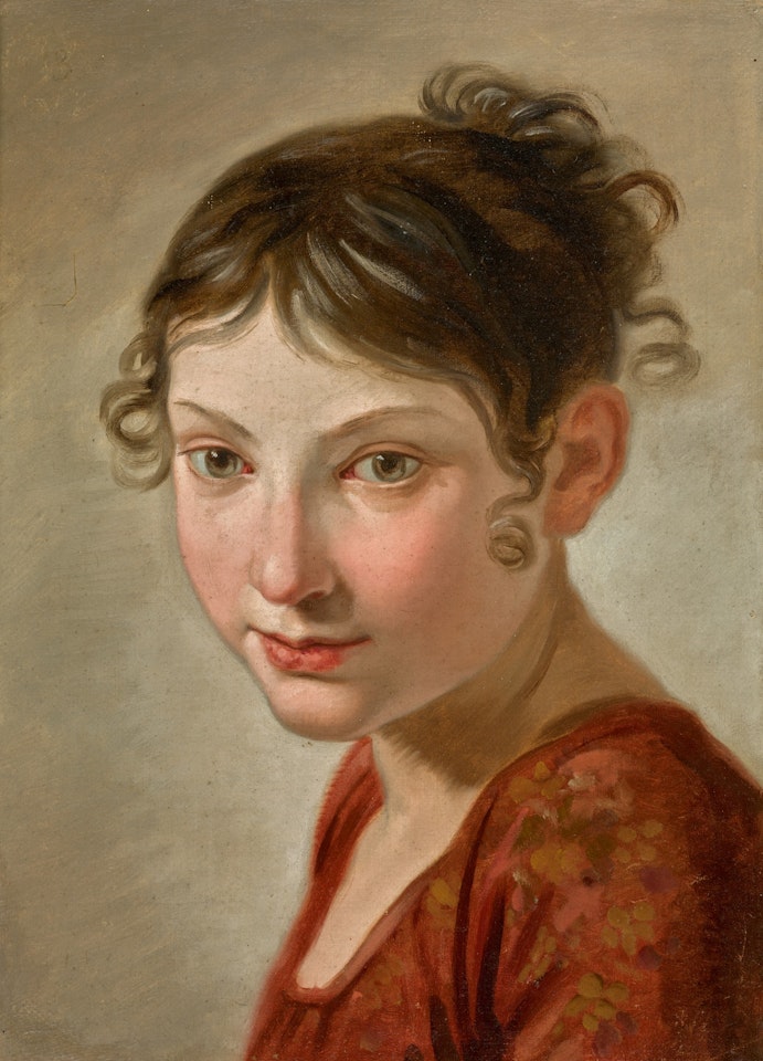 PORTRAIT OF A YOUNG WOMAN, BUST-LENGTH, WEARING A RED DRESS by BOLOGNESE SCHOOL