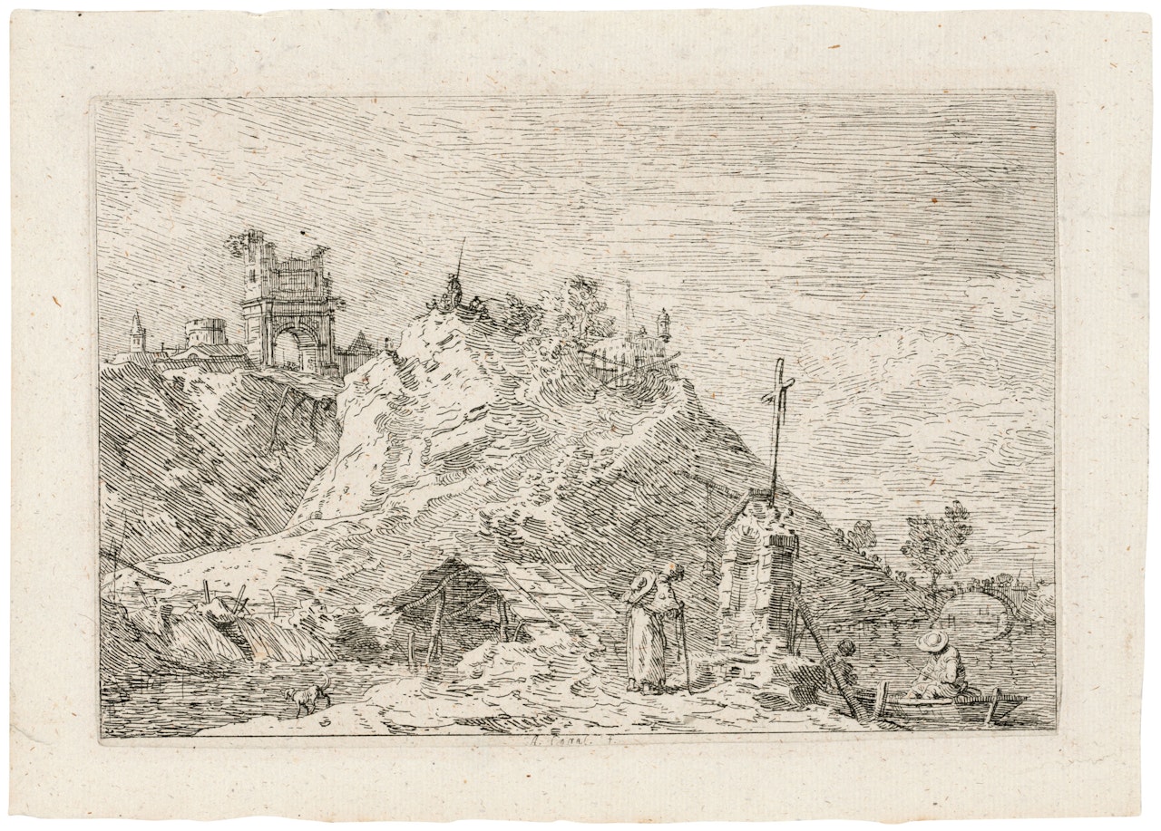 Landscape with the Pilgrim at Prayer, from: Vedute altre prese da i luoghi altre ideate da Antonio Canal by Canaletto
