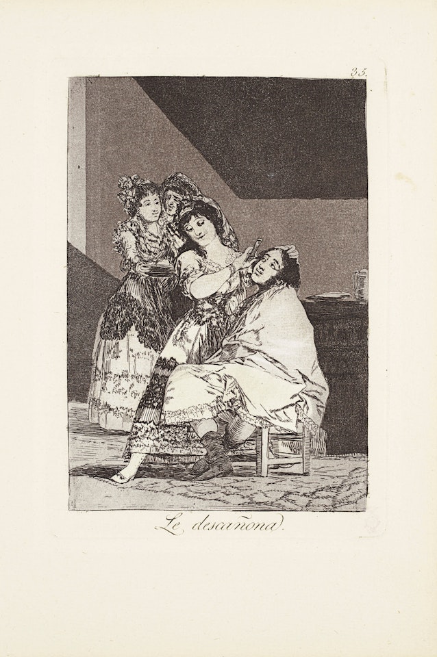 Le descañona, Plate 35 from: Los Caprichos by Francisco José de Goya