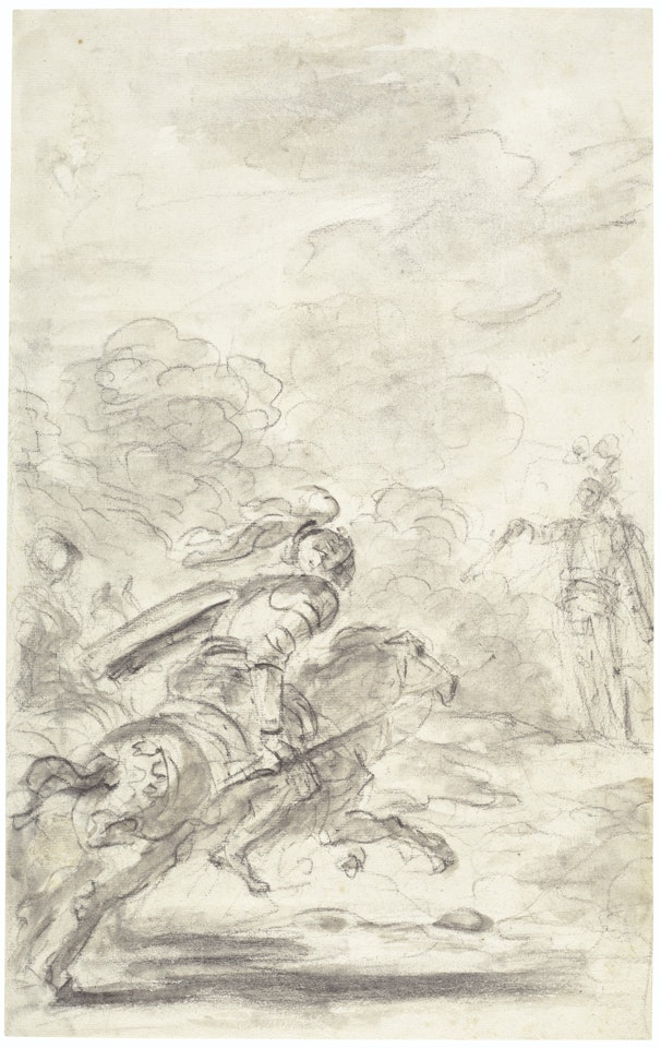 Rinaldo ordering Sacripante to give back his horse (Orlando furioso, II, 3-6) by Jean-Honoré Fragonard