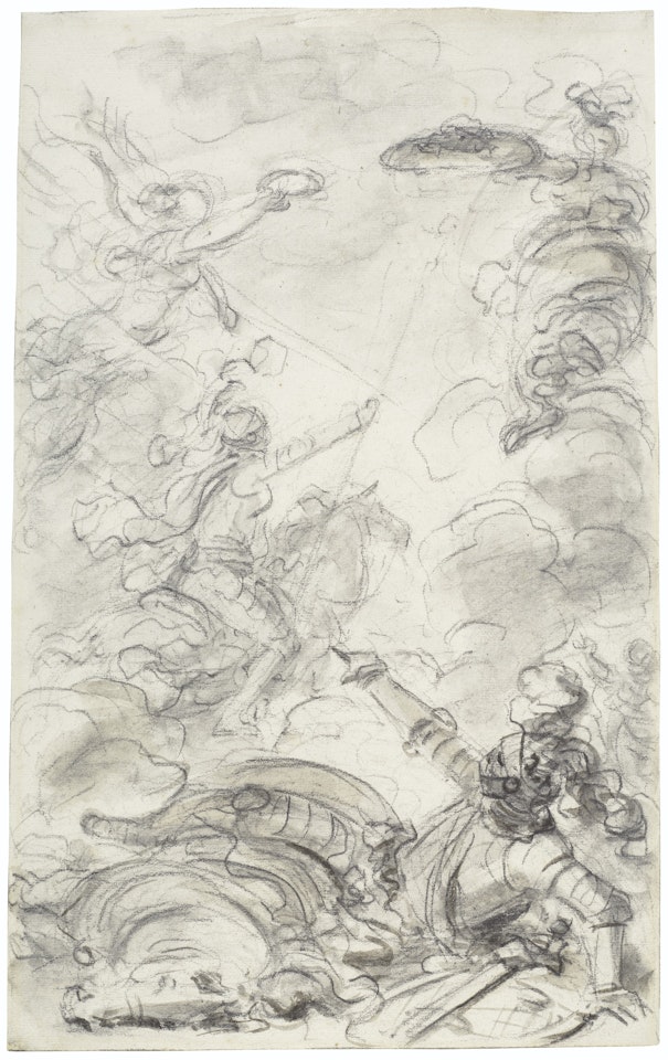 Sacripante staring at the horseman who felled him (Orlando furioso, I, 60, 62-64) by Jean-Honoré Fragonard