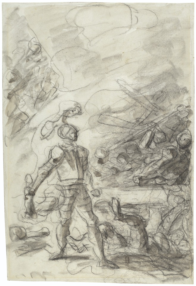 Orlando subdues a brigand with a firebrand (Orlando furioso, XIII, 34-36) by Jean-Honoré Fragonard