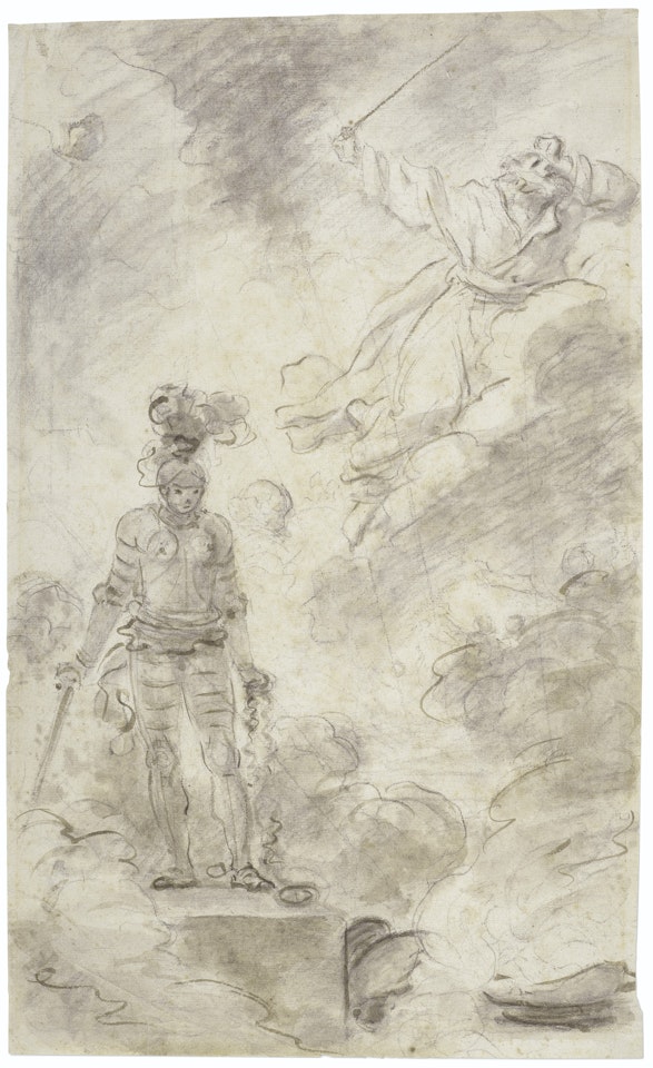 Watched by Bradamante, Atlante destroys his castle and takes flight (Orlando furioso, IV, 38-39) by Jean-Honoré Fragonard