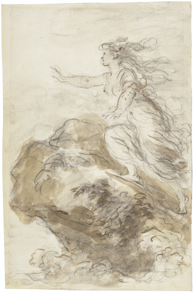 Olympia clambers upon a rock, watching Bireno’s ship leave (Orlando Furioso, X, 23) by Jean-Honoré Fragonard