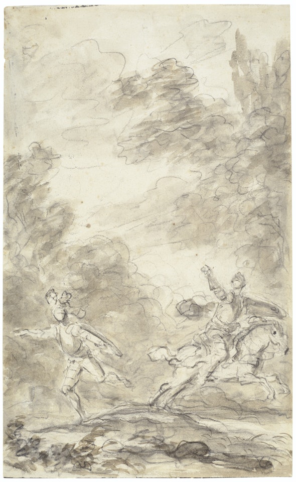 Rinaldo and Ferraù part company at the fork in the road(Orlando furioso, I, 22-23) by Jean-Honoré Fragonard