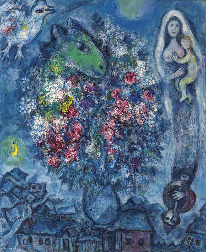 BOUQUET SUR LES TOITS DU VILLAGE by Marc Chagall