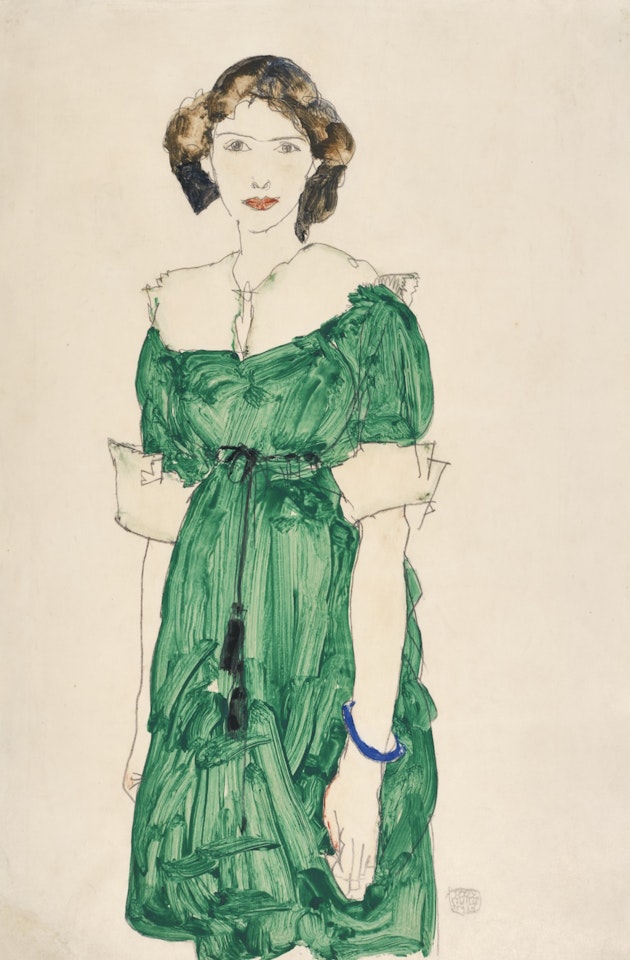 STEHENDES MÄDCHEN MIT GRÜNEM KLEID (STANDING GIRL WITH GREEN DRESS) by Egon Schiele