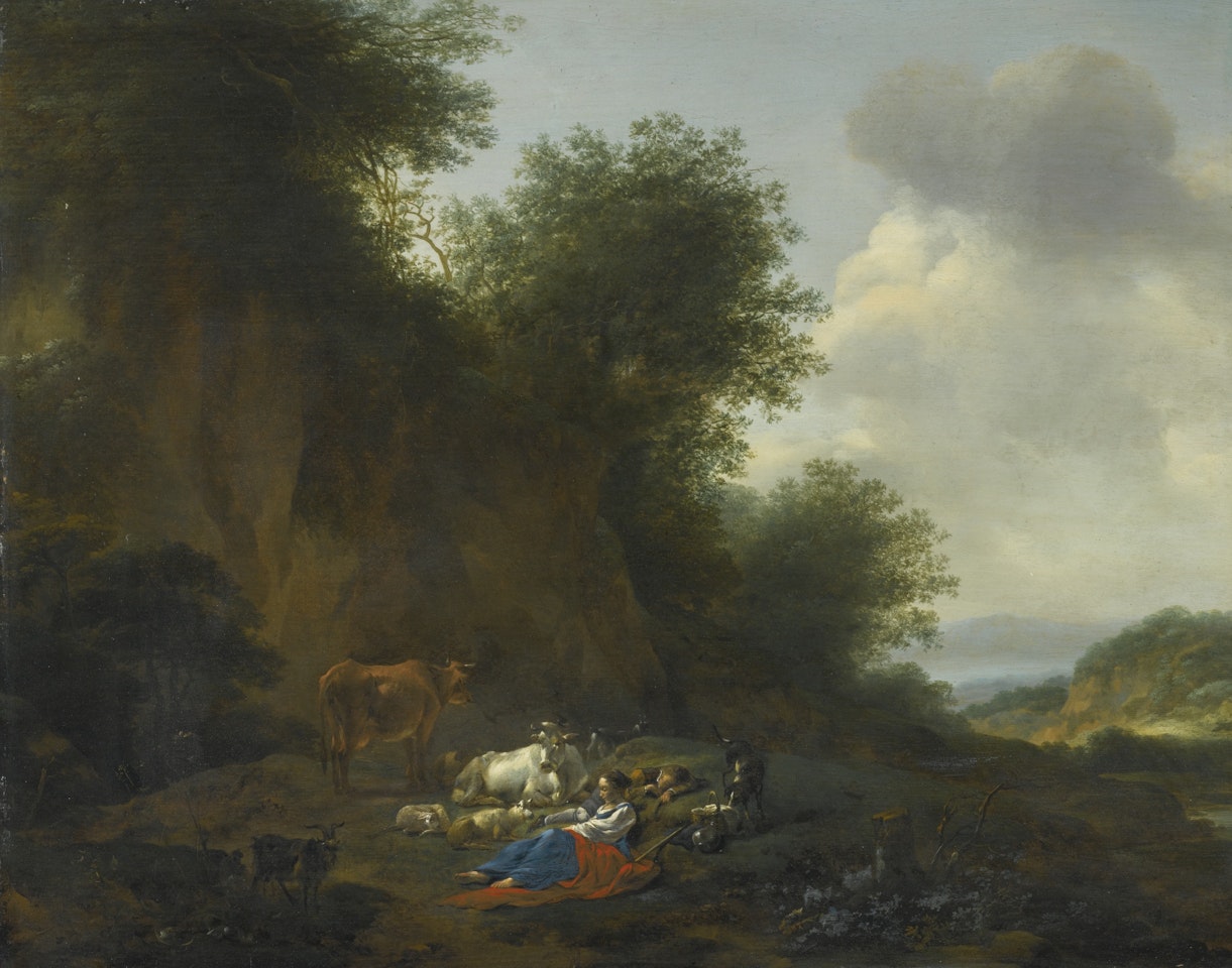 LANDSCAPE WITH A SHEPHERD AND SHEPHERDESS AT REST by Nicolaes Pietersz Berchem