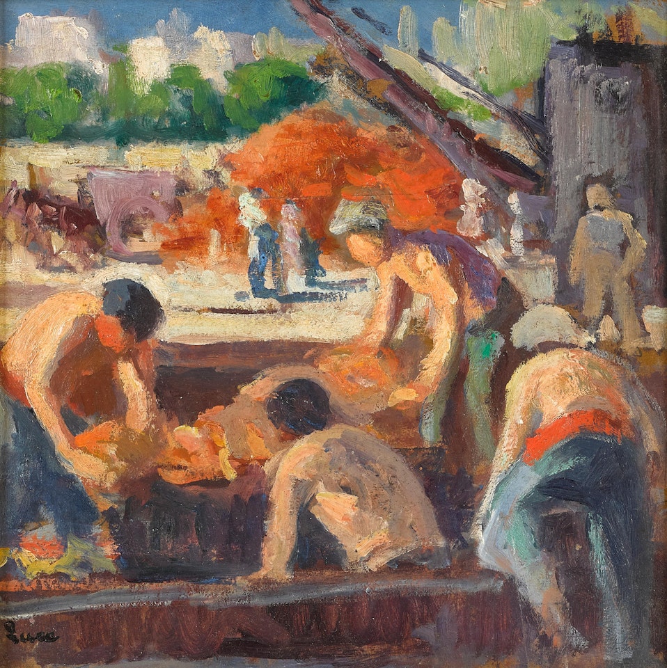 Ouvriers chargeant une péniche by Maximilien Luce