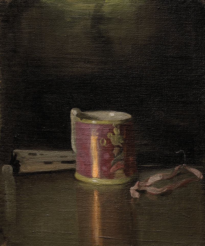 Still life: Pink Lustre Mug and Fan by William Nicholson