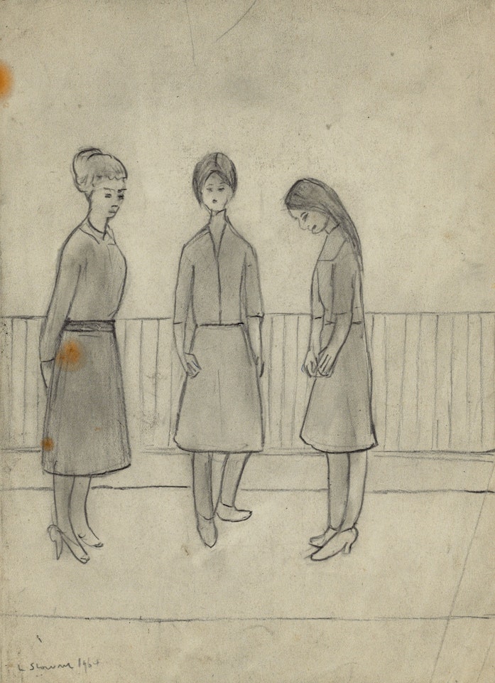 Three standing girls by Laurence Stephen Lowry