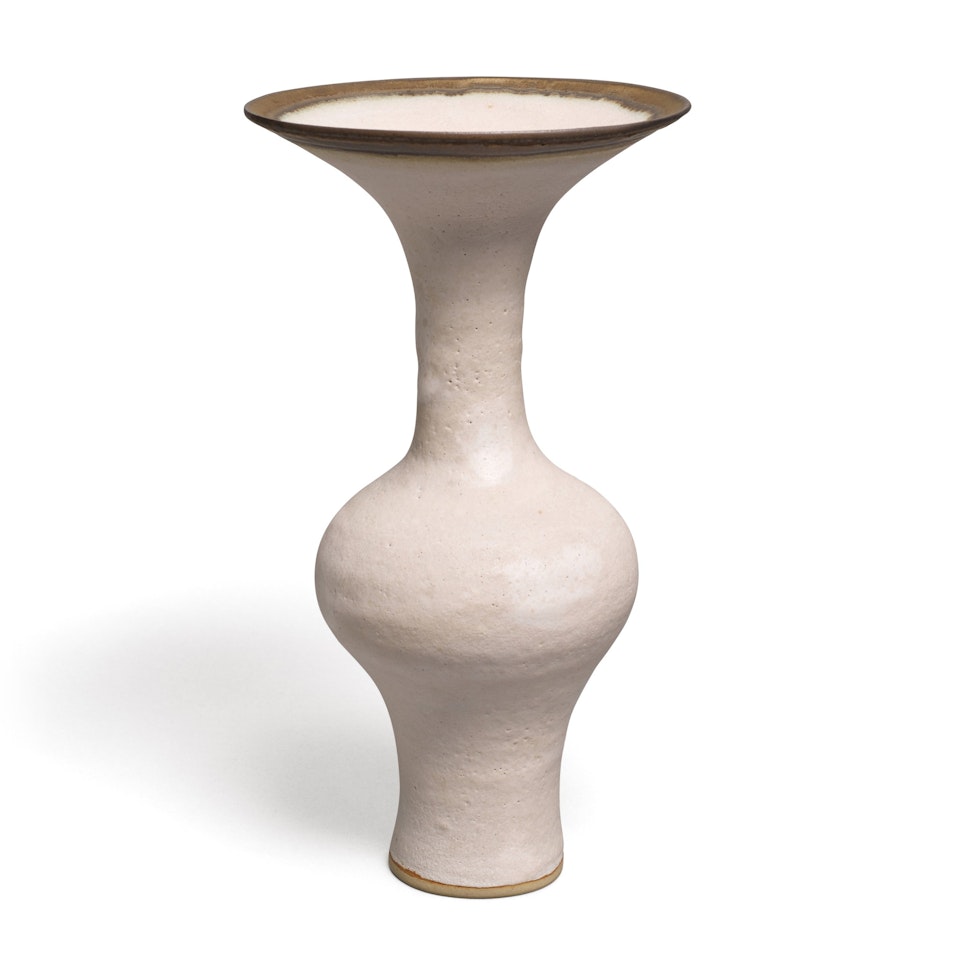 White Bottle Vase with Flared Rim by Lucie Rie