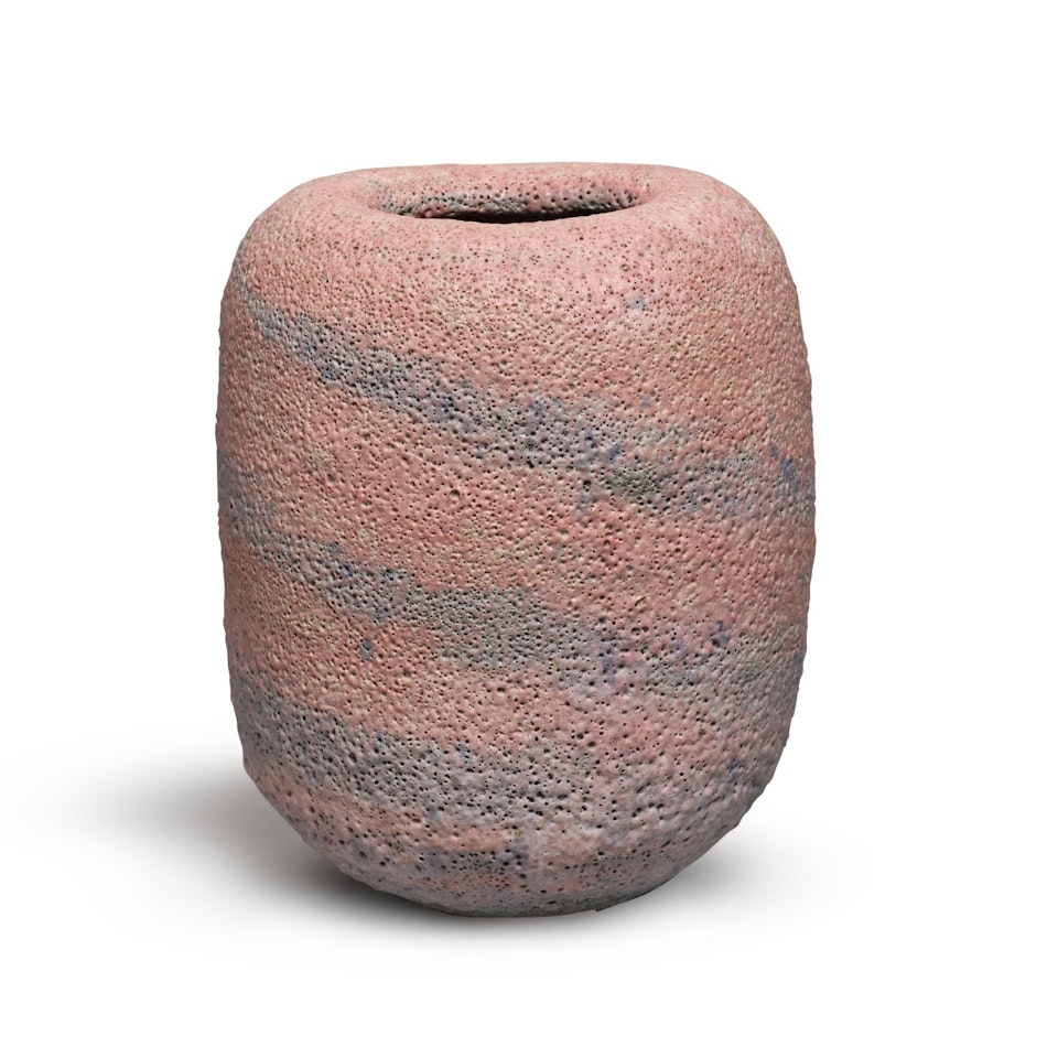 Light Pink and Blue Vase by Lucie Rie