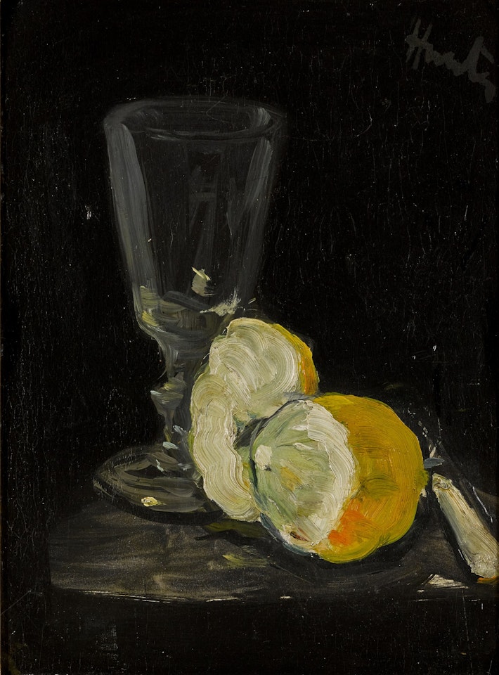 Still Life of Lemon, Glass and Knife by George Leslie Hunter